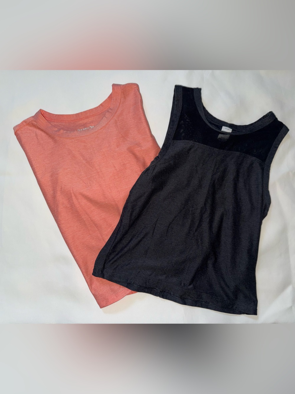 Old Navy Coral Short-Sleeve Top & Black Tank Athletic Set